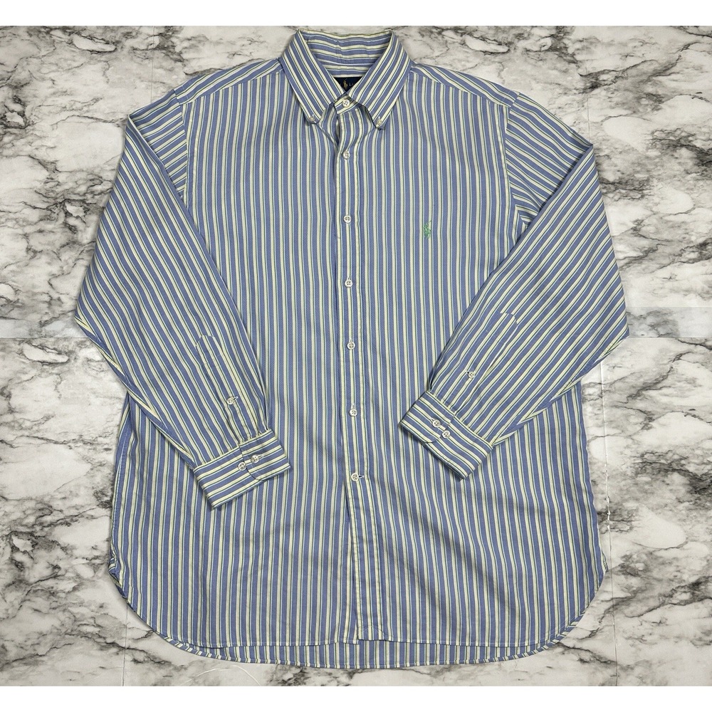 Ralph Lauren Dress Shirt Mens Size 16 1/2  32-33 Blue Yellow Striped Long Sleeve